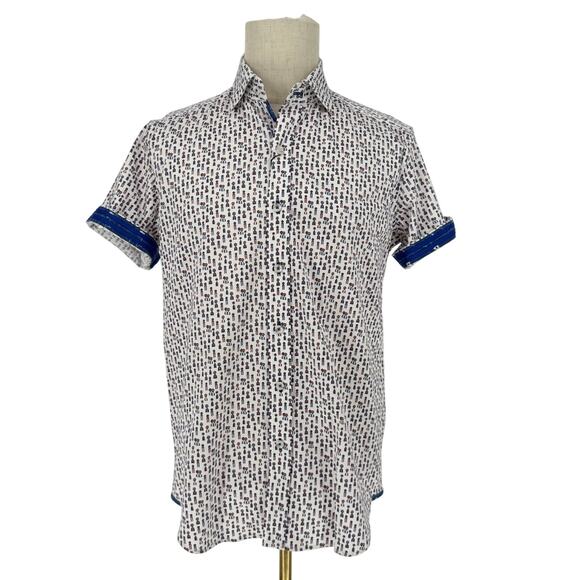 Robert Graham Woven Button Front Short Sleeve Shirt Medals Print on White M - Picture 1 of 9